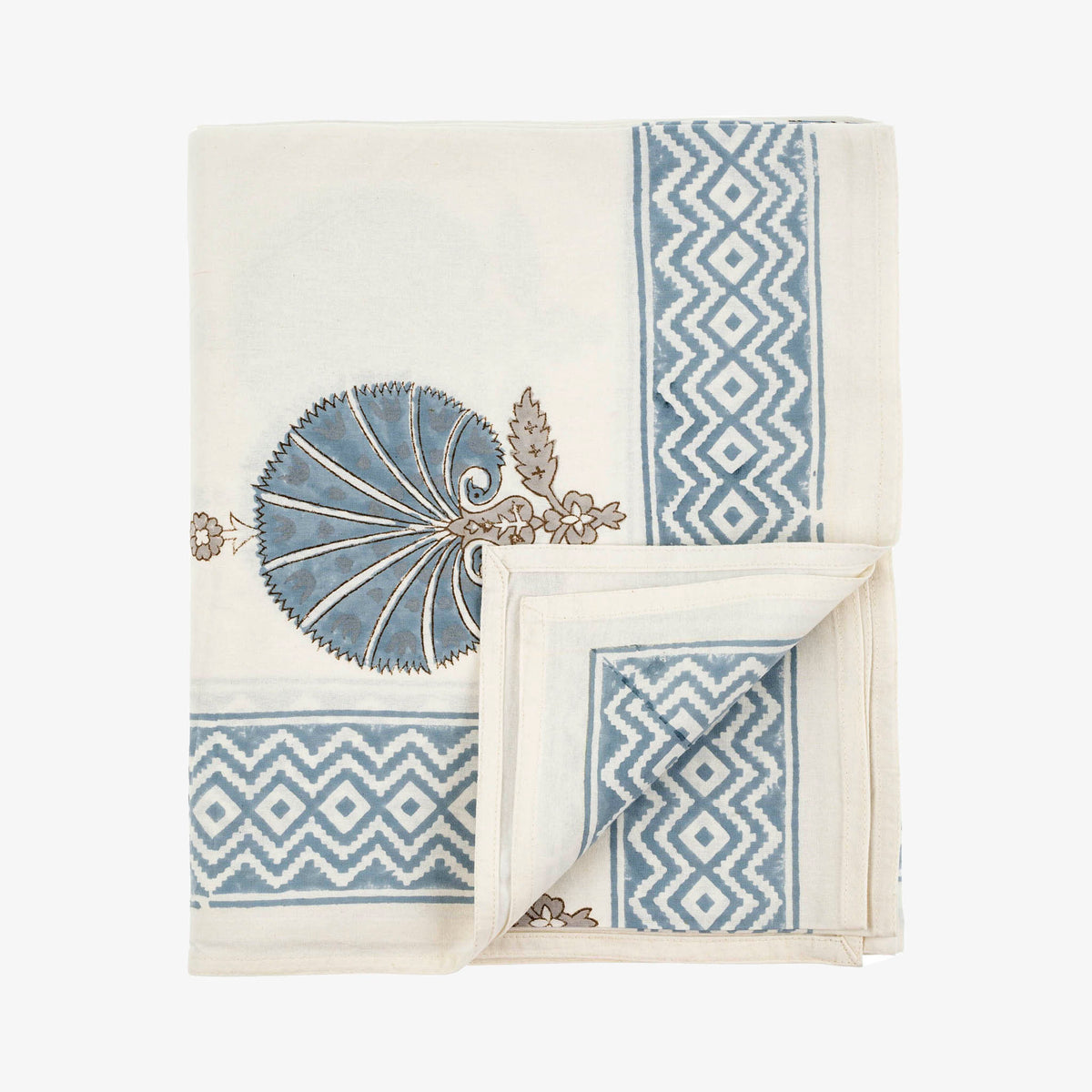 Flora Fan Block Print Table Cloth