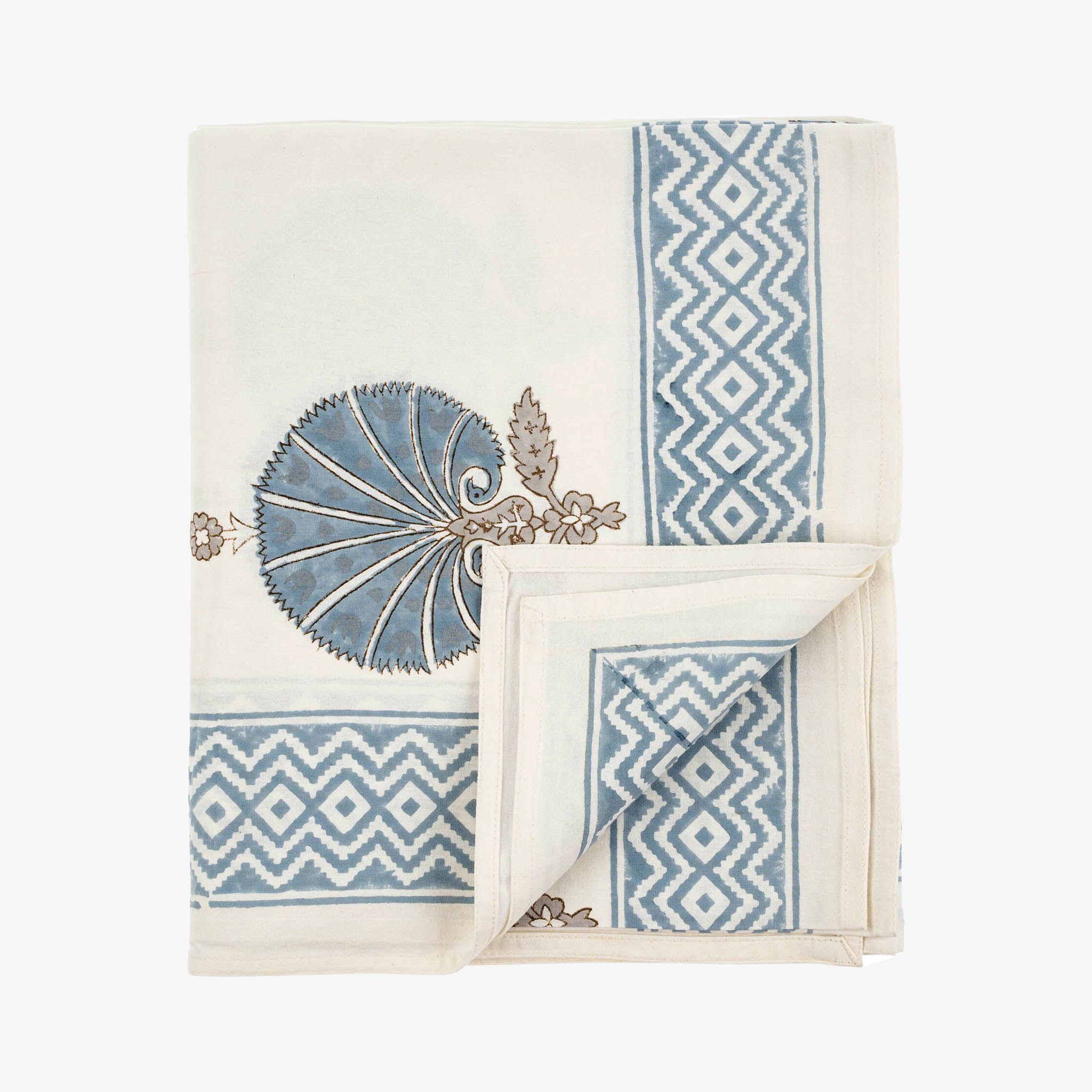 Flora Fan Block Print Table Cloth - Addison West 