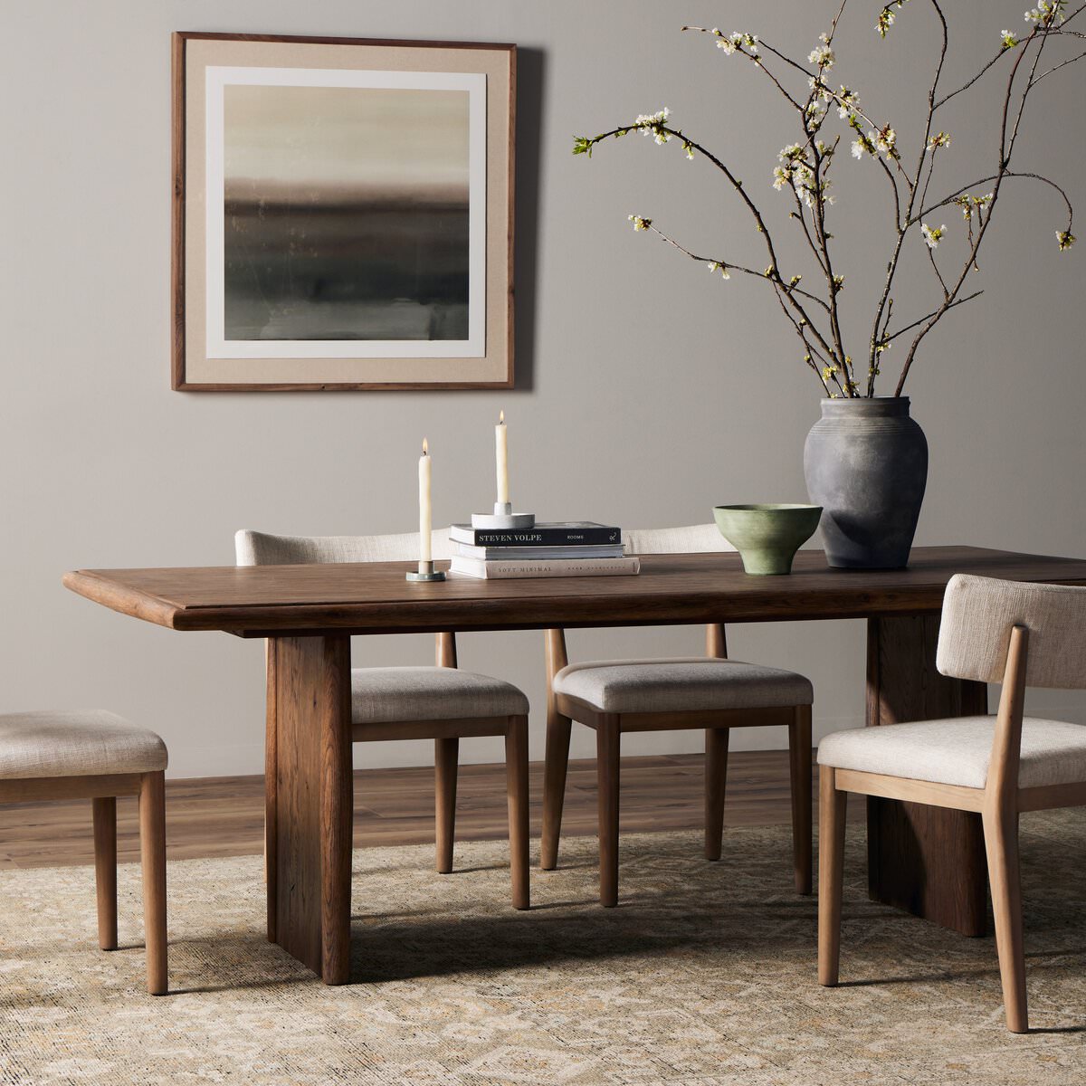 Four Hands 85.5" Glenview Dining Table in Weathered Oak Veneer in a dining room at Addison West