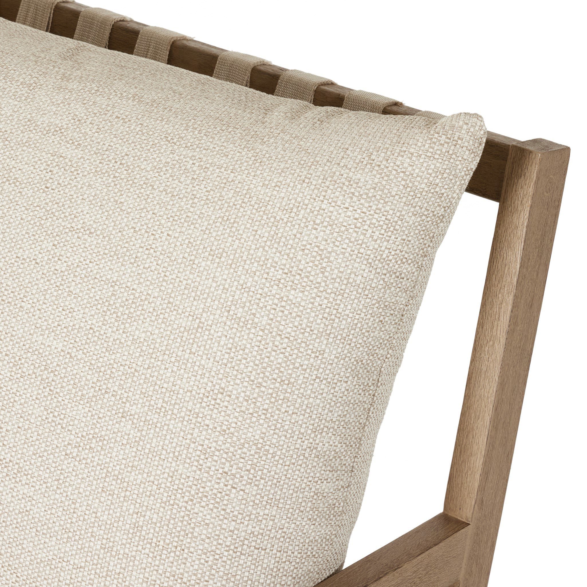 Close up of Four Hands Aiken Outdoor Rocking Chair in Faye Sand on a white background at Addison West