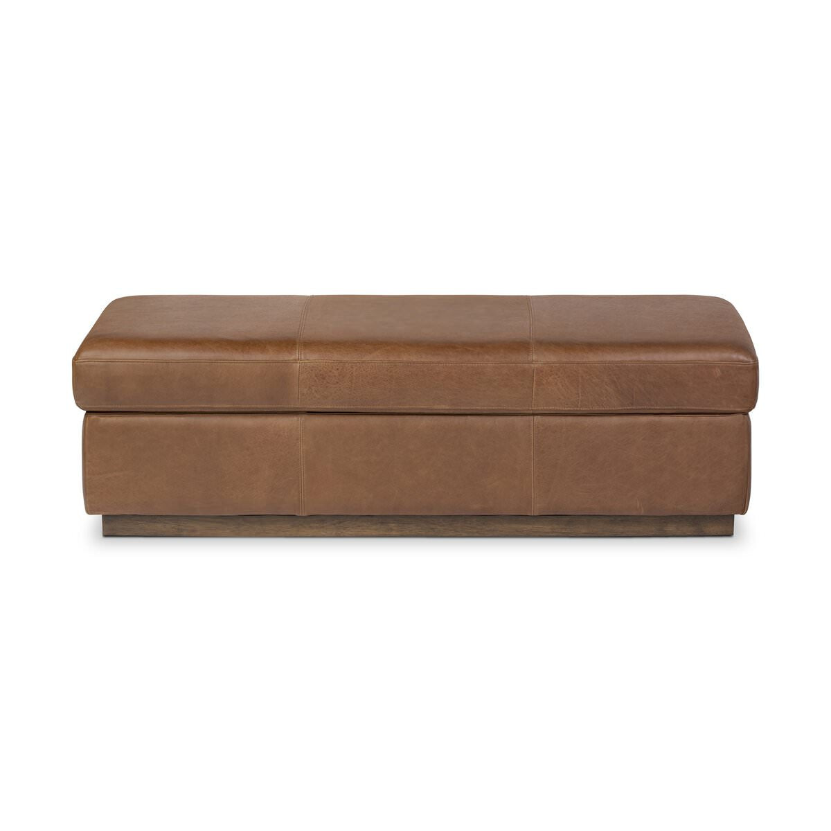 Four Hands Alec Storage Ottoman in Dulane Mahogany on a white background at Addison West