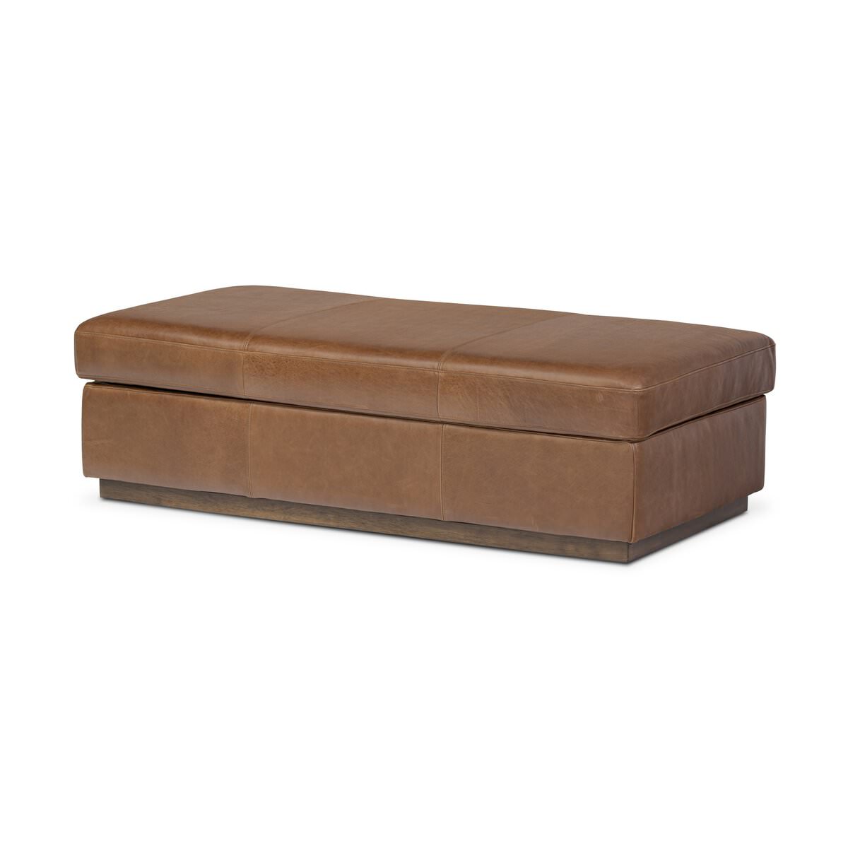 Four Hands Alec Storage Ottoman in Dulane Mahogany on a white background at Addison West