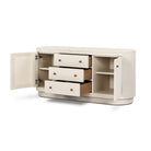 Four Hands Amelia Media Console in Light Antique Brass on a white background at Addison West