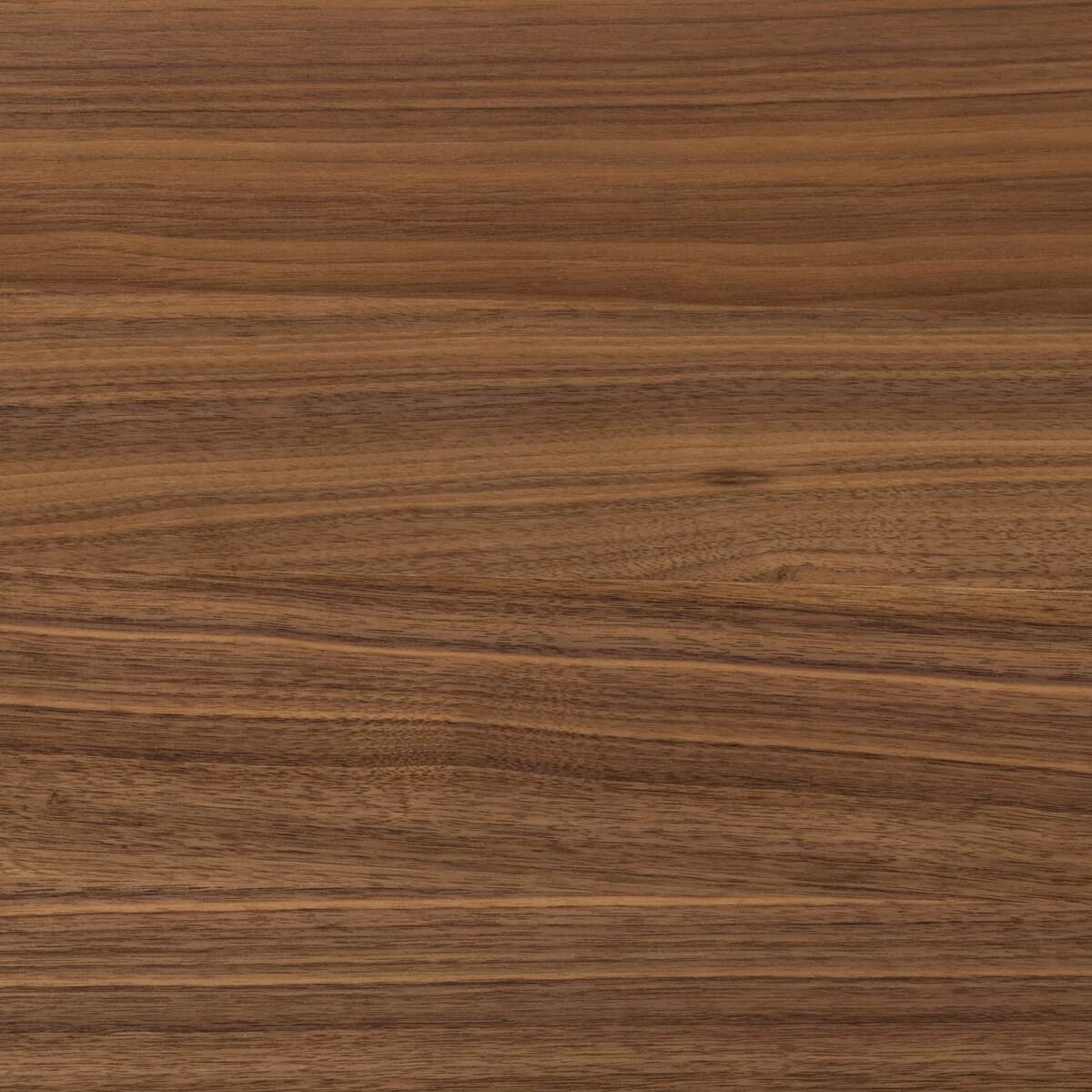 Close up of Four Hands Arturo Console Table in Natural Walnut Veneer on a white background