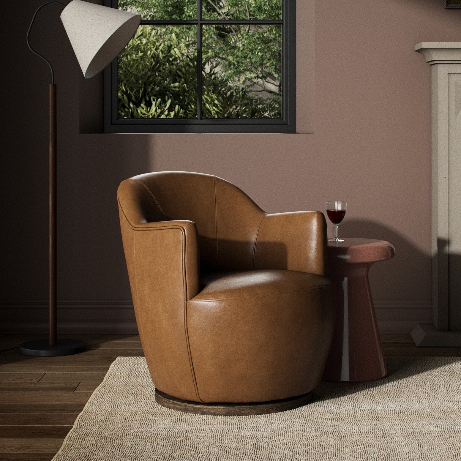 Four Hands Aurora Swivel Chair in Sonoma Butterscotch in a living room at Addison West