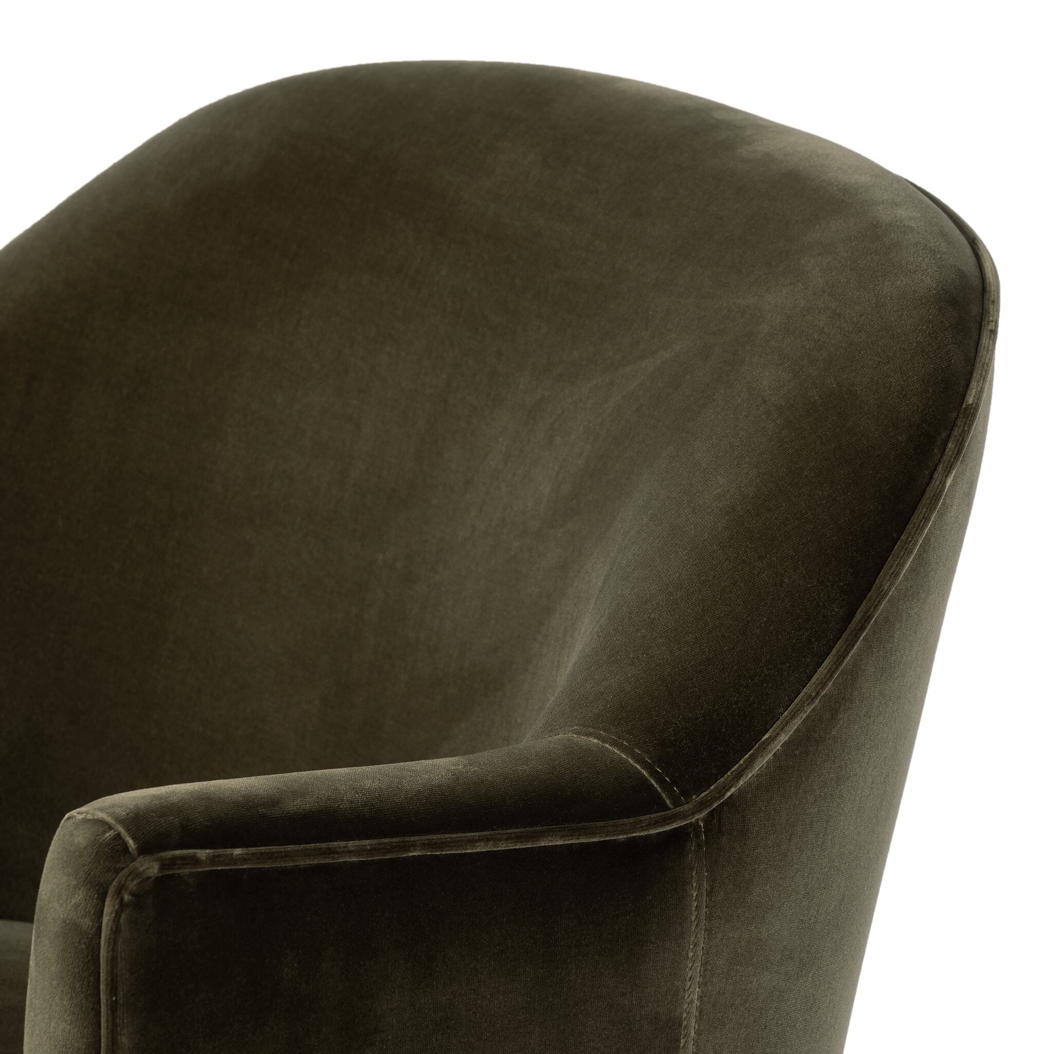 Close up of Four Hands Aurora Swivel Chair in Surrey Olive on a white background at Addison West