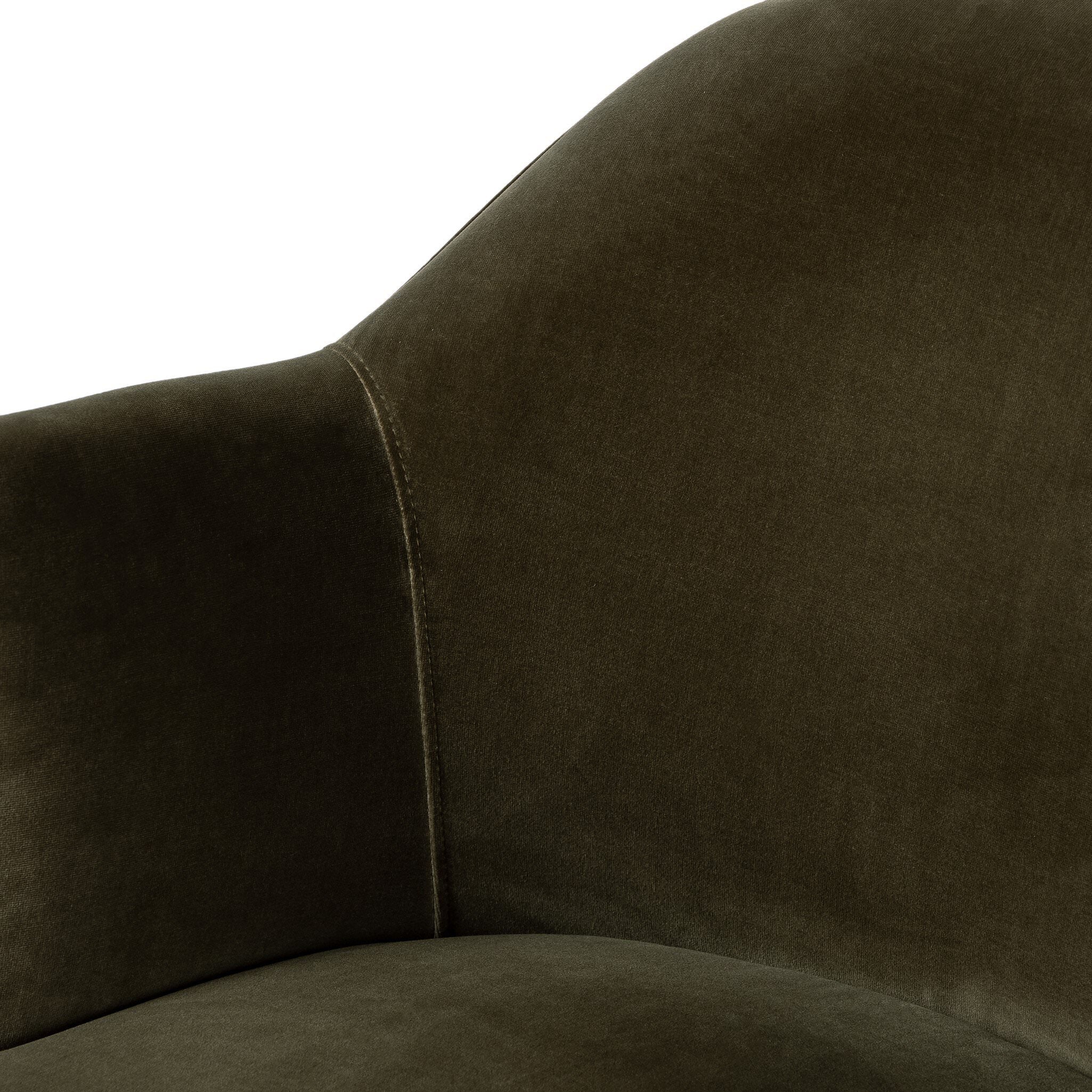 Close up of Four Hands Aurora Swivel Chair in Surrey Olive on a white background at Addison West