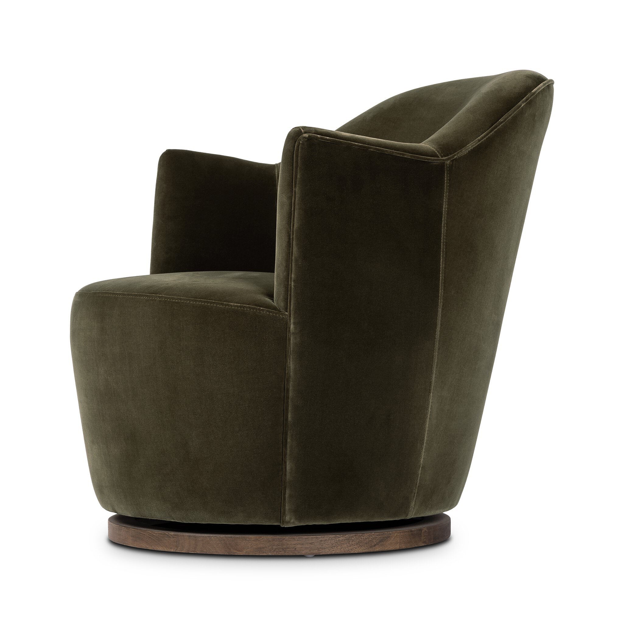 Four Hands Aurora Swivel Chair in Surrey Olive on a white background at Addison West