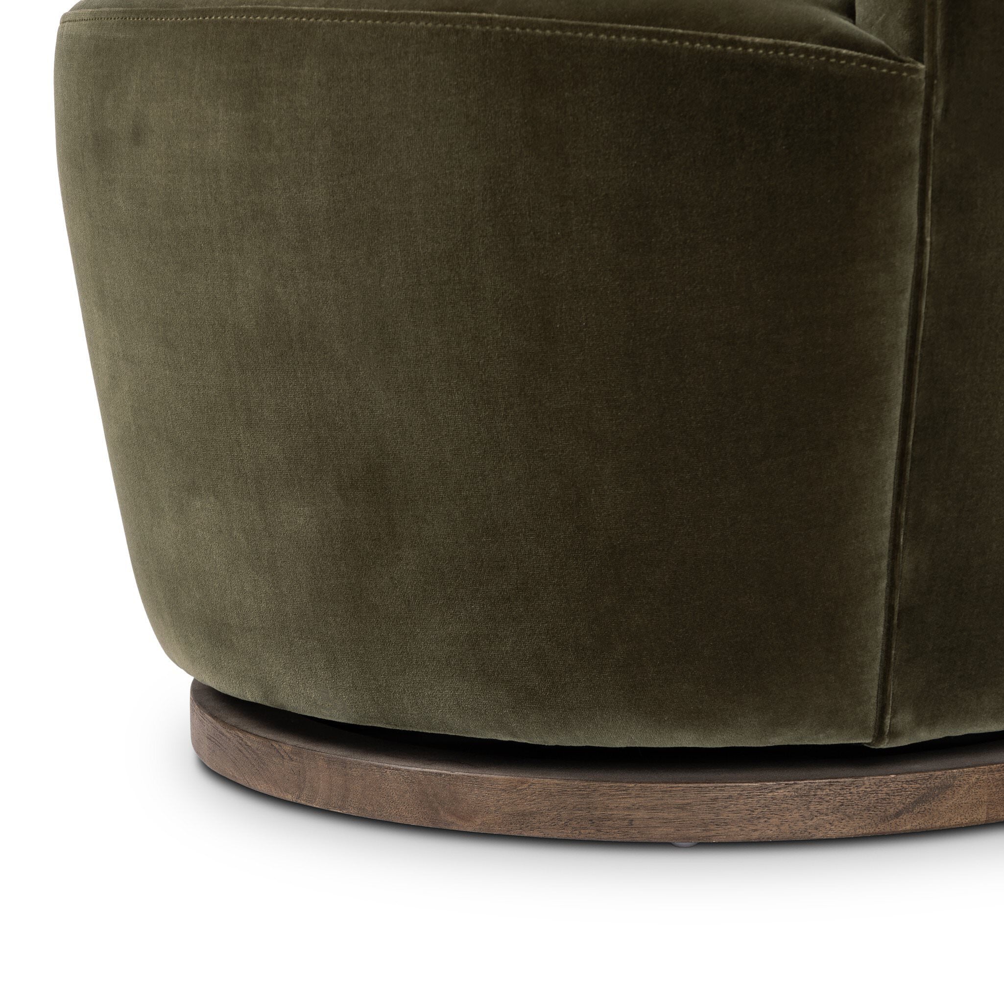 Close up of Four Hands Aurora Swivel Chair in Surrey Olive on a white background at Addison West