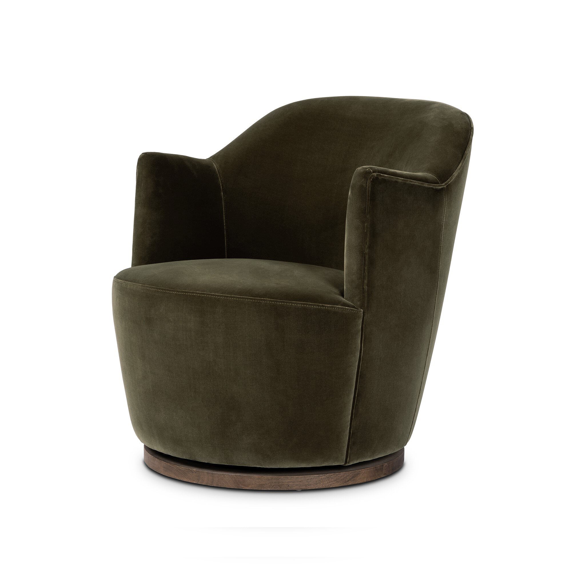 Four Hands Aurora Swivel Chair in Surrey Olive on a white background at Addison West