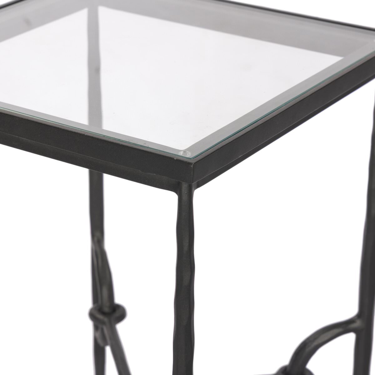 Close up of Four Hands Babylon Small End Table in Hammered Gunmetal on a white background at Addison West