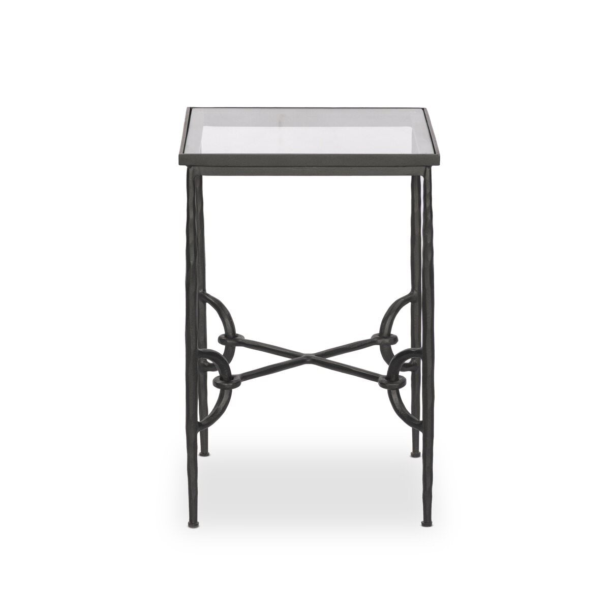 Four Hands Babylon Small End Table in Hammered Gunmetal on a white background at Addison West