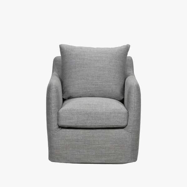 Four Hands Banks Slipcover Swivel Chair In Alcala Steel on a white background
