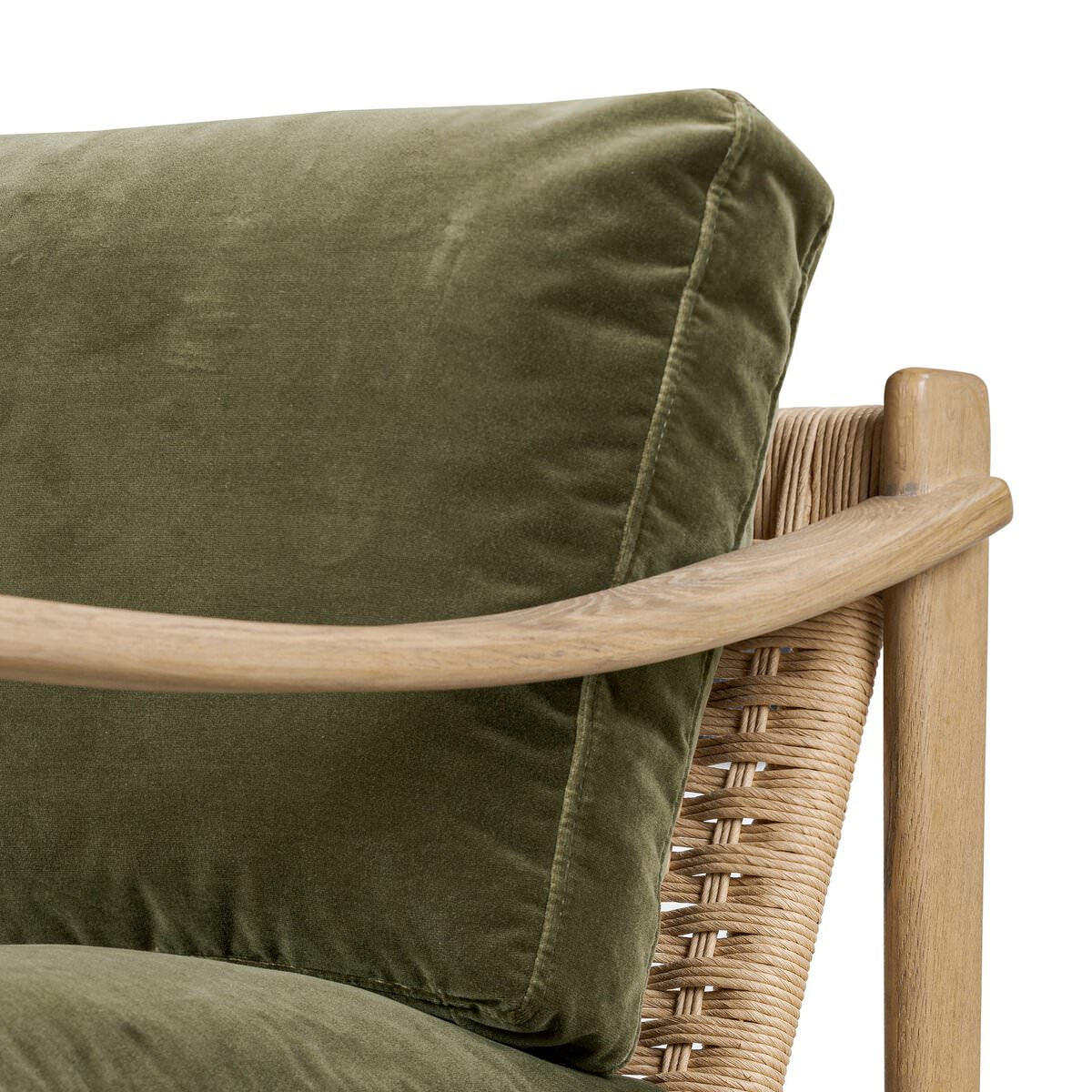 Close up of Four Hands Barwin Chair in Surrey Olive on a white background at Addison West