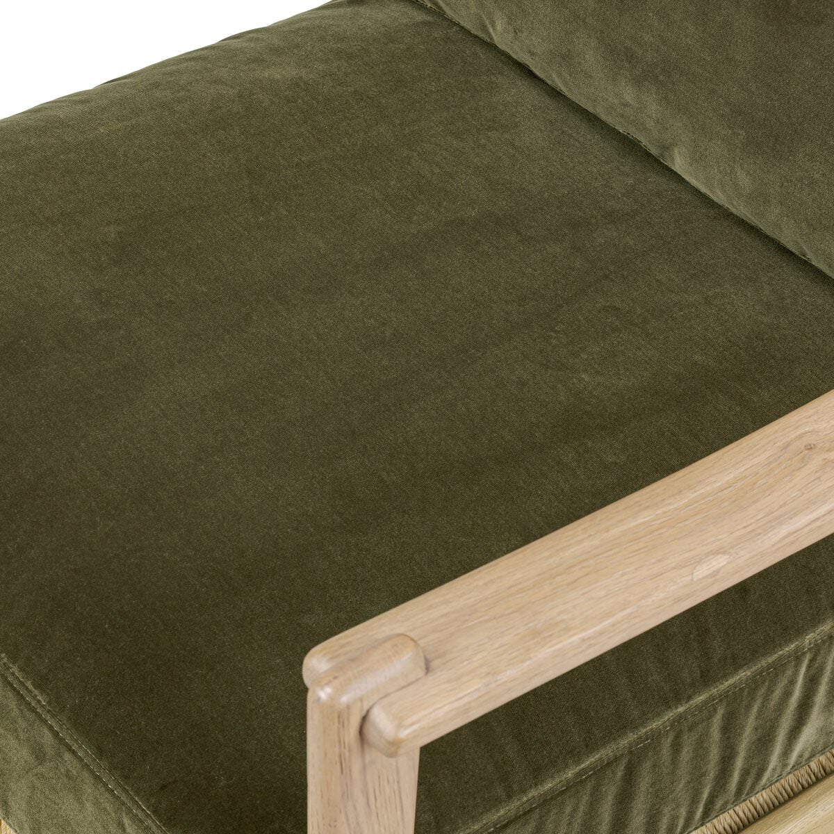Close up of Four Hands Barwin Chair in Surrey Olive on a white background at Addison West