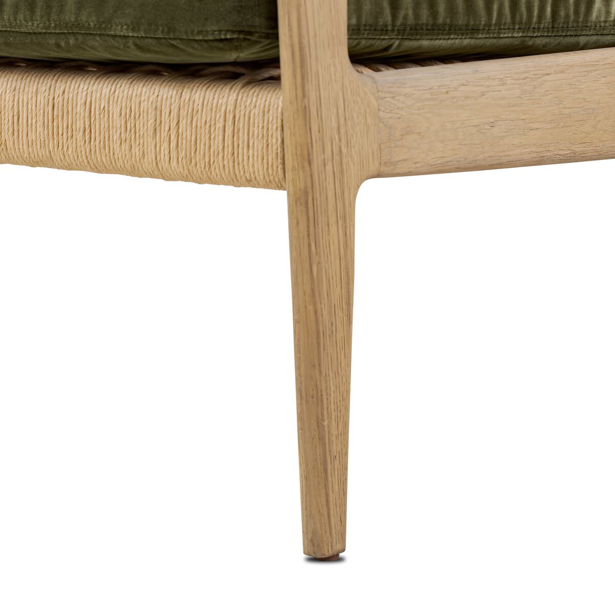 Close up of Four Hands Barwin Chair in Surrey Olive on a white background at Addison West