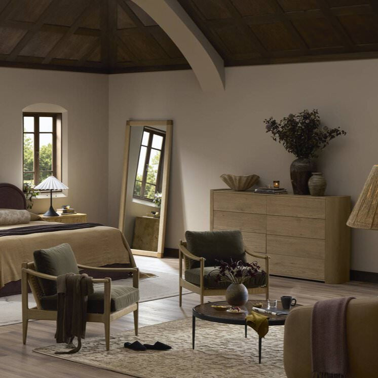 Four Hands Barwin Chair in Surrey Olive in a bed room at Addison West