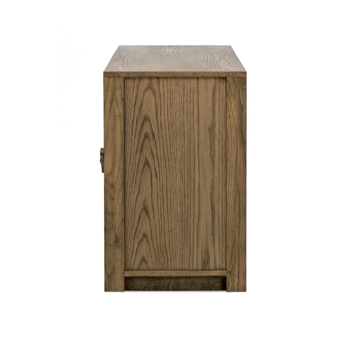Side of Four Hands Bedford Media Console in Warm Natural Oak Veneer on a white background at Addison West