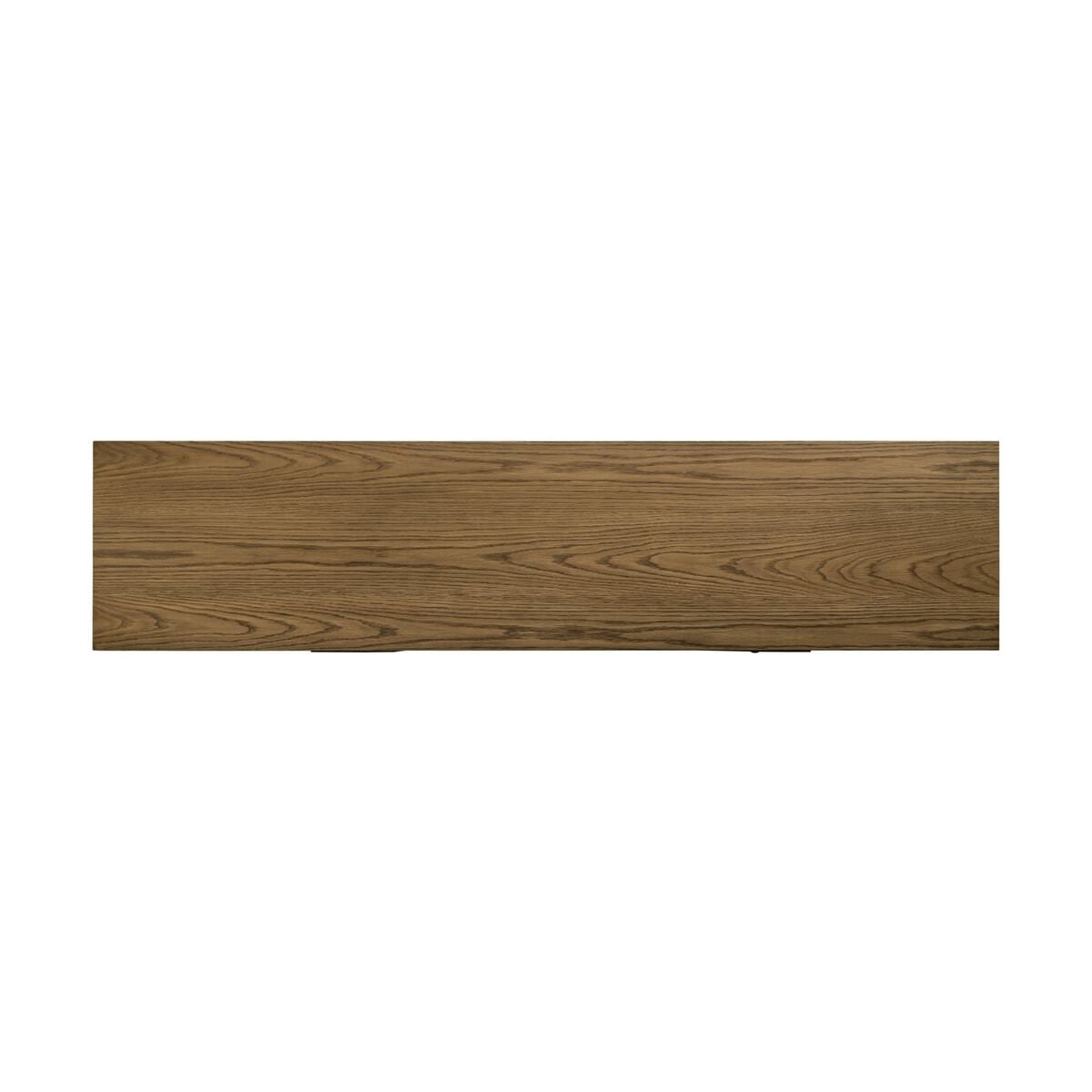 Top of Four Hands Bedford Media Console in Warm Natural Oak Veneer on a white background at Addison West