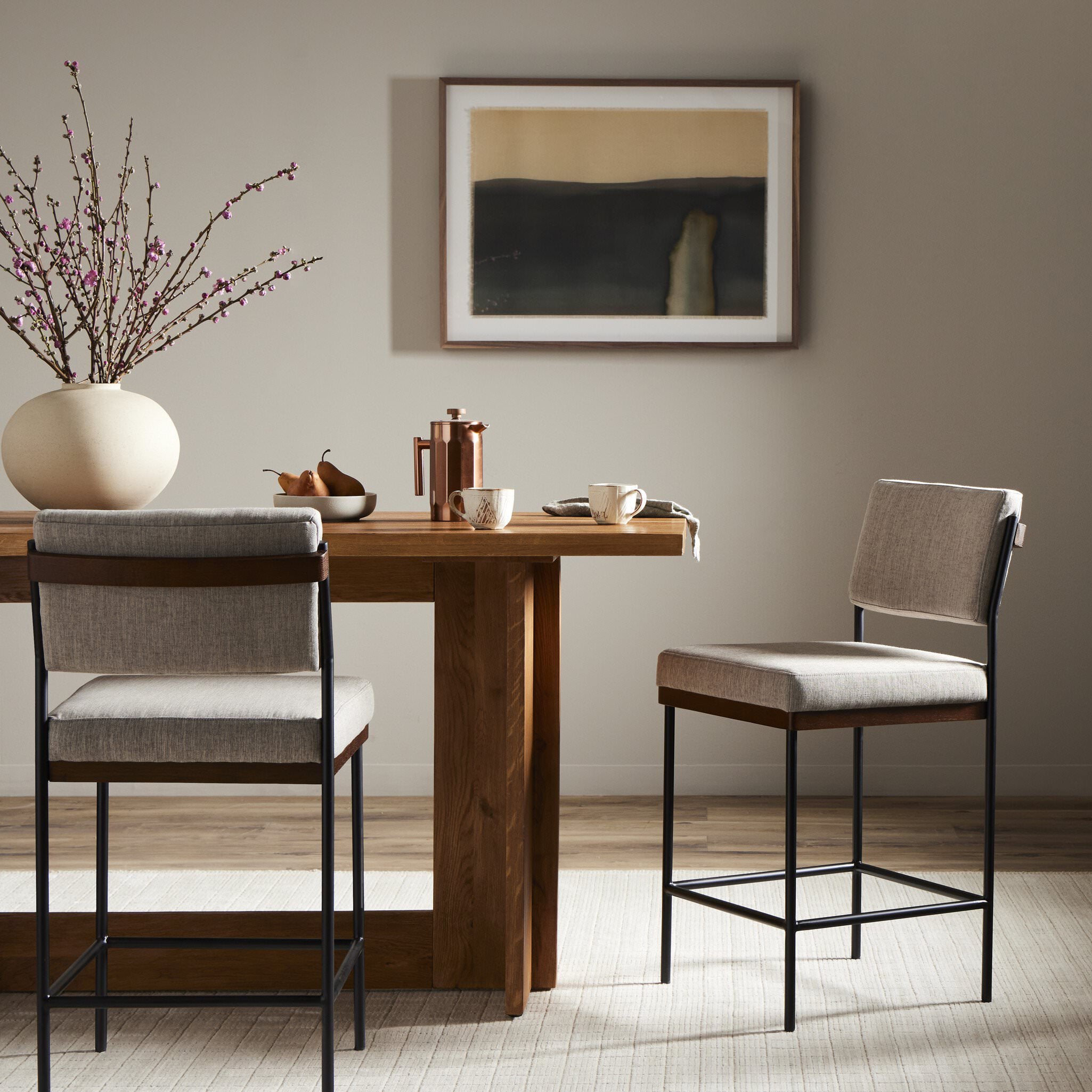 Four Hands Benton Counter Stool in Savile Flannel in dining room at Addison West.