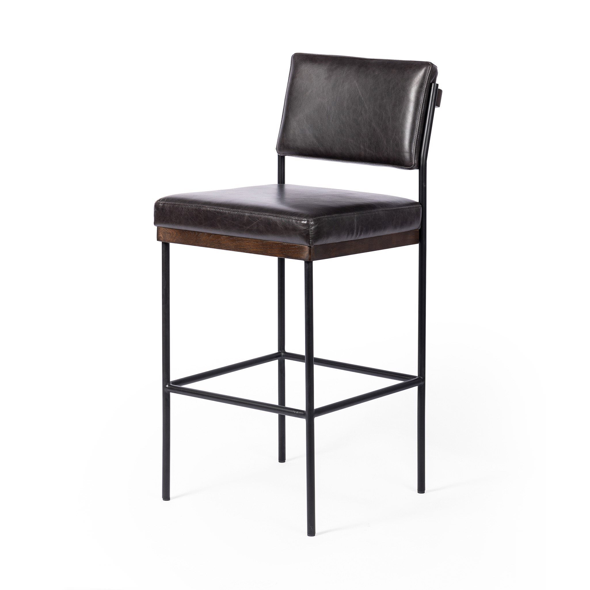 Four Hands Benton Counter Stool in Sonoma Black on white background at Addison West.