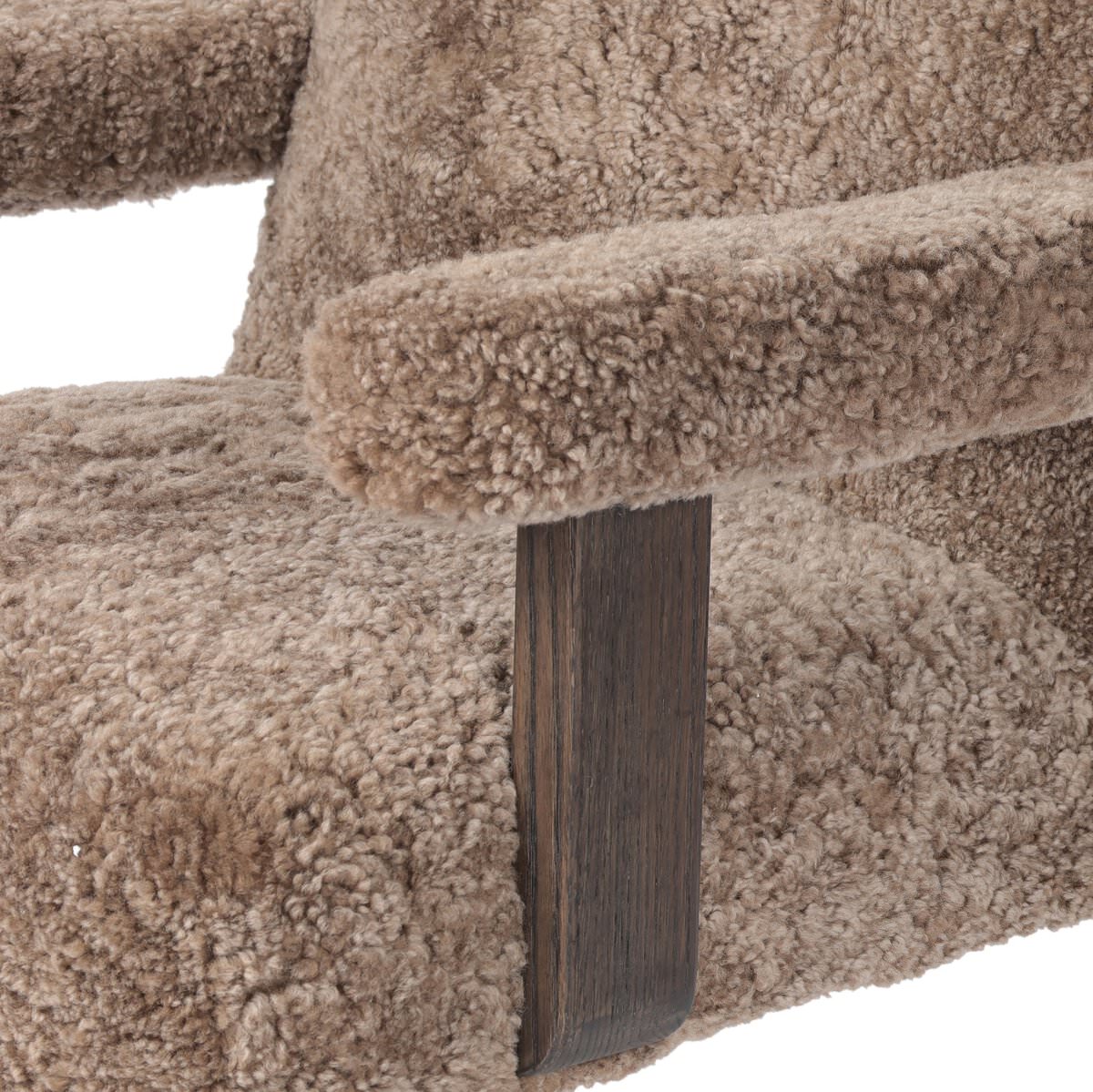 Close up of Four Hands Bergen Desk Chair in Taupe Shearling on a white background at Addison West