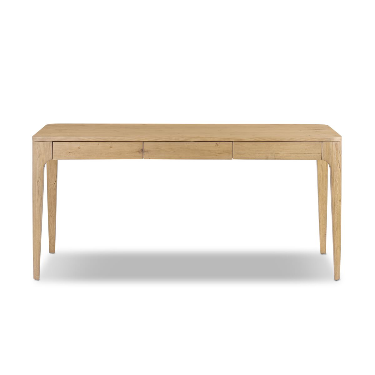 Four Hands Berke Desk in Aged Smoked Oak Veneer on a white background at Addison West