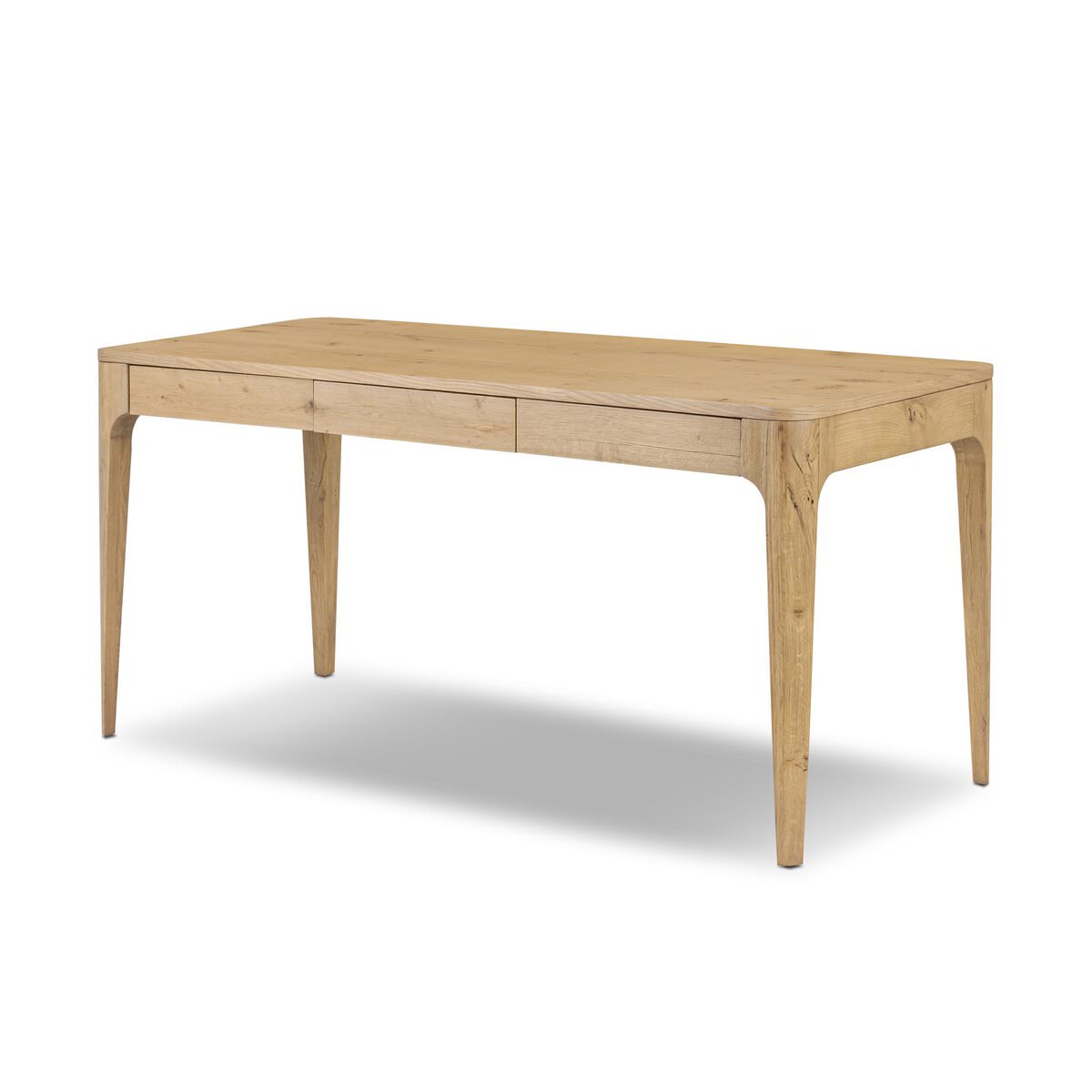 Four Hands Berke Desk in Aged Smoked Oak Veneer on a white background at Addison West