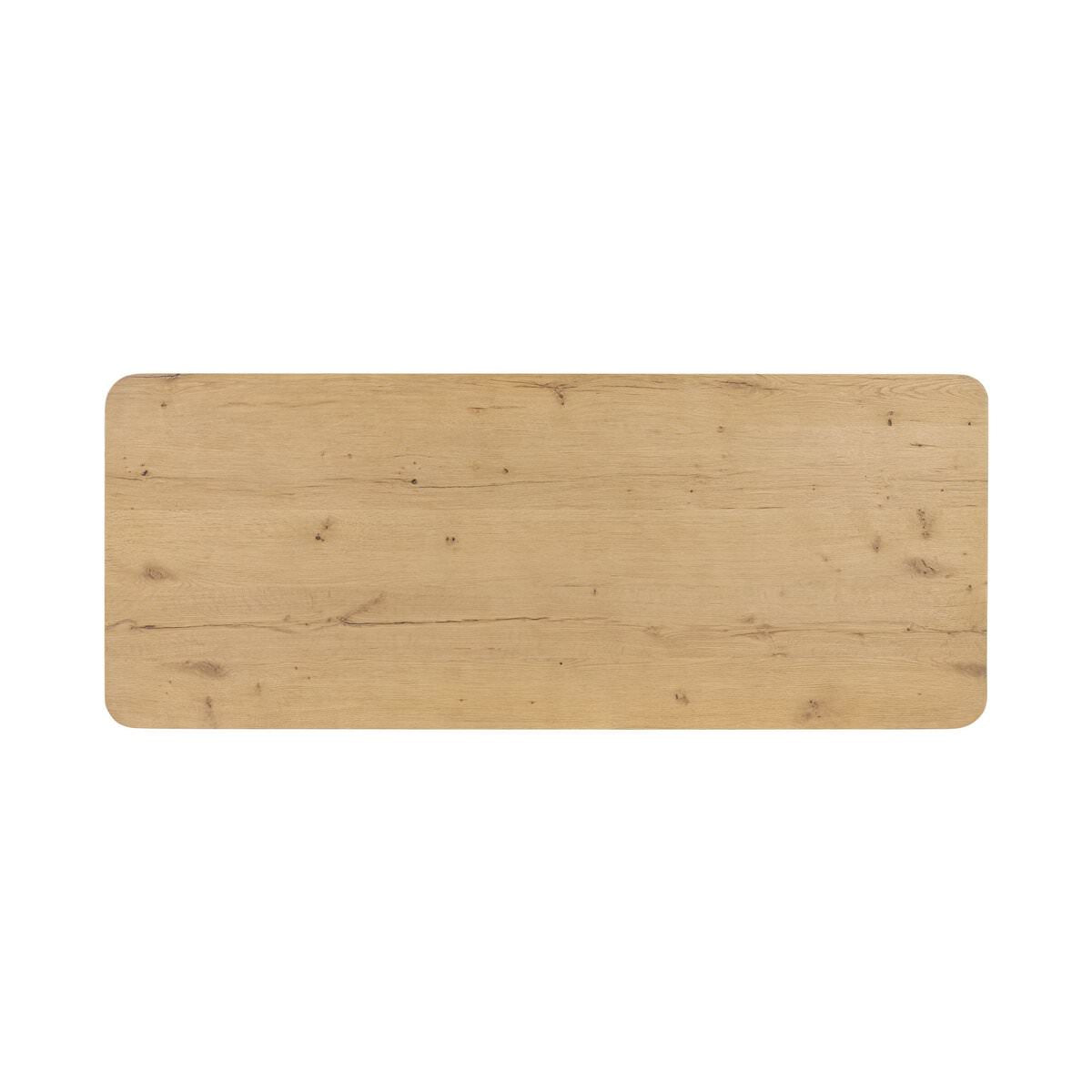 Top of Four Hands Berke Desk in Aged Smoked Oak Veneer on a white background at Addison West