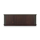 Four Hands Berlin Media Console in Dark Green Lacquered Linen on white background at Addison West.