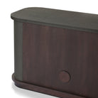 Four Hands Berlin Media Console in Dark Green Lacquered Linen on white background at Addison West.
