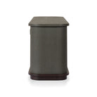 Four Hands Berlin Media Console in Dark Green Lacquered Linen on white background at Addison West.