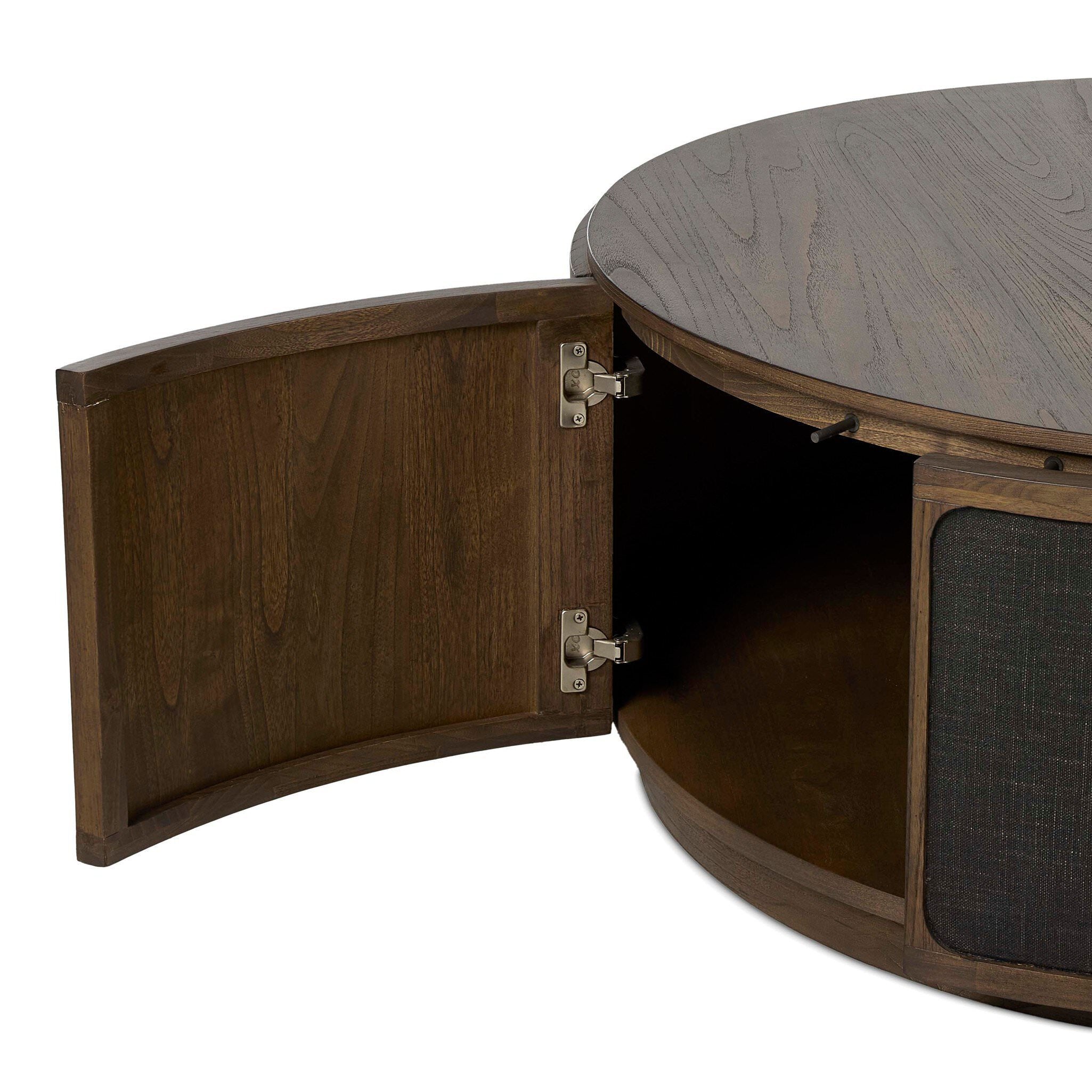 Four Hands Bertie Coffee Table Stained Saddle Brown Sungkai Veneer on white background at Addison West.