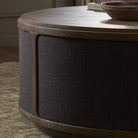 Four Hands Bertie Coffee Table Stained Saddle Brown Sungkai Veneer in living room at Addison West.