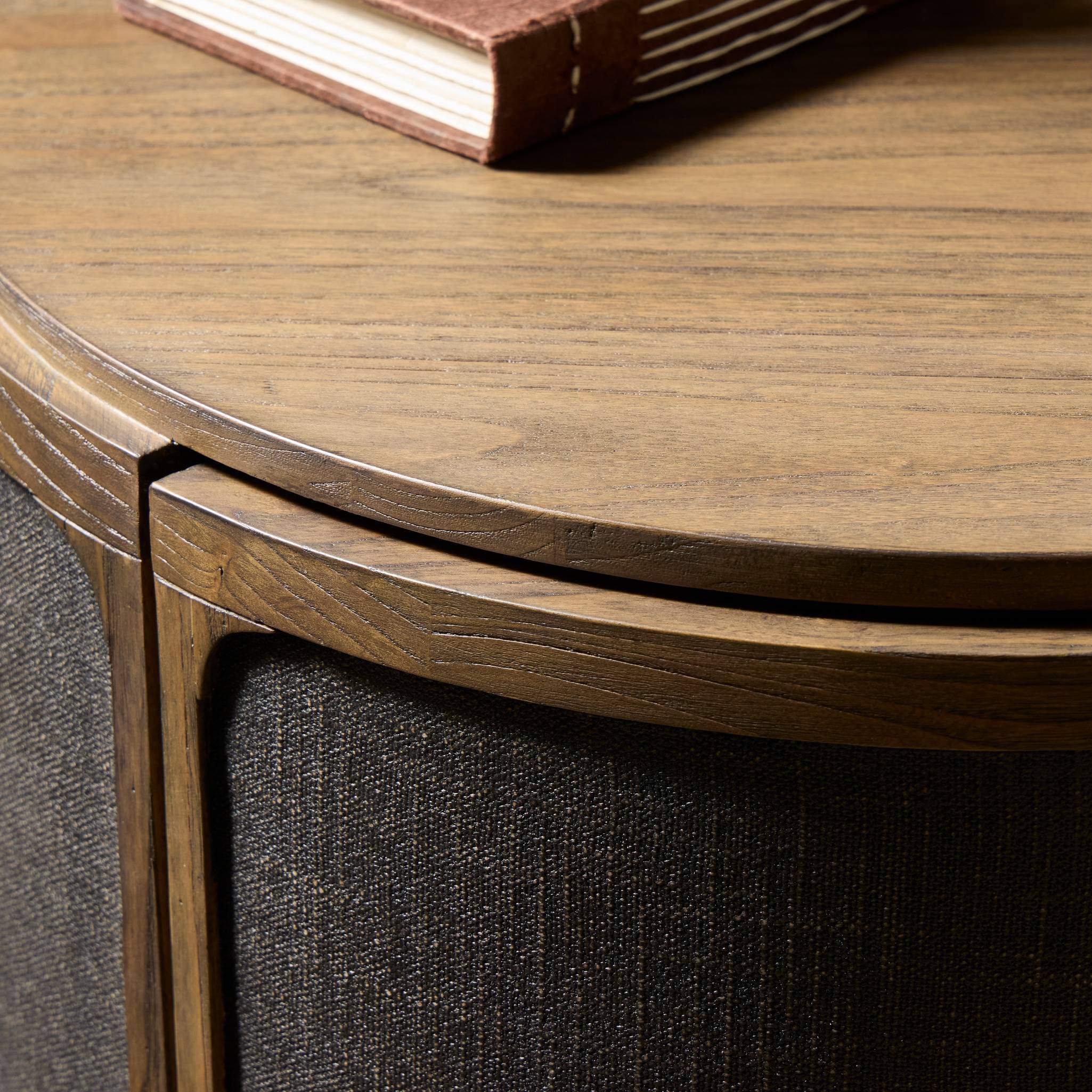 Four Hands Bertie End Table in Stained Saddle Brown Sungkai Veneer in living room at Addison West.