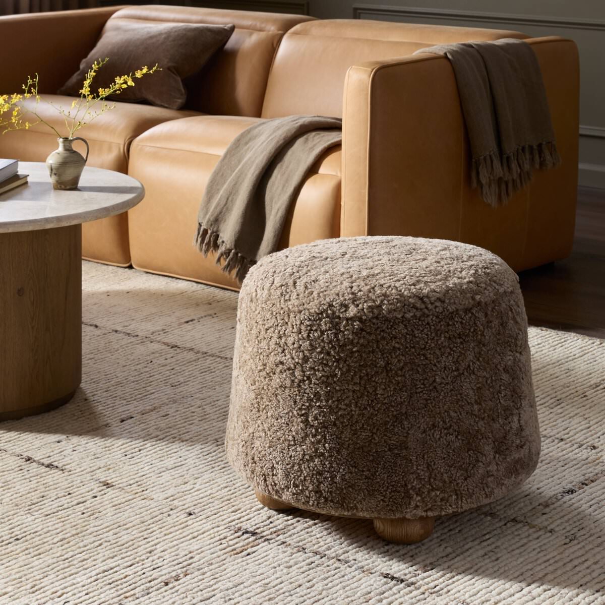 Four Hands Bilbury Ottoman in Taupe Shearling – Addison West