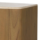 Close up of Four Hands Boa Media Console in Sandy Mindi on a white background at Addison West