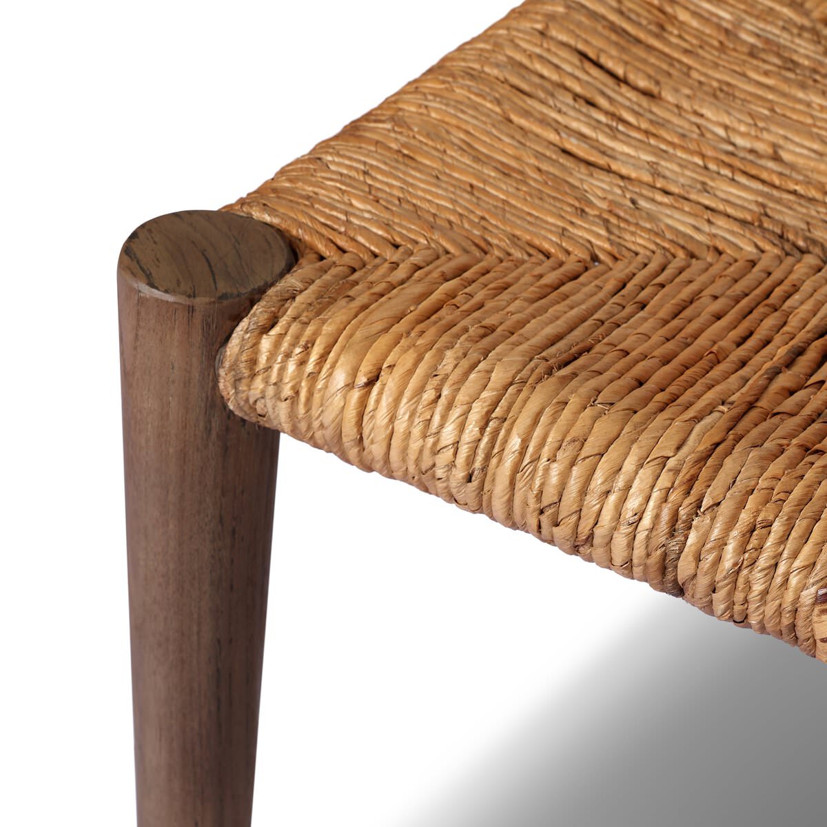 Close up of Four Hands Bovard Dining Chair in Stained Toasted Brown on a white background at Addison West