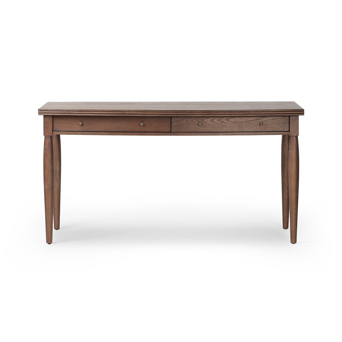 Four Hands Bowfront Desk in Drifted Oak Veneer on a white background at Addison West