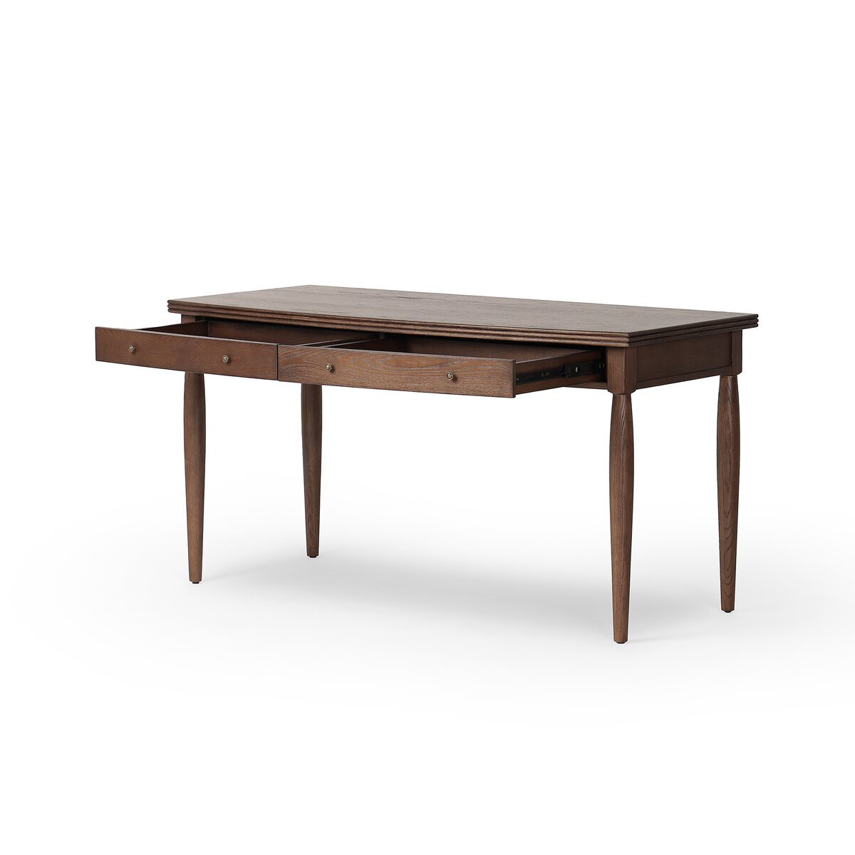 Four Hands Bowfront Desk in Drifted Oak Veneer on a white background at Addison West