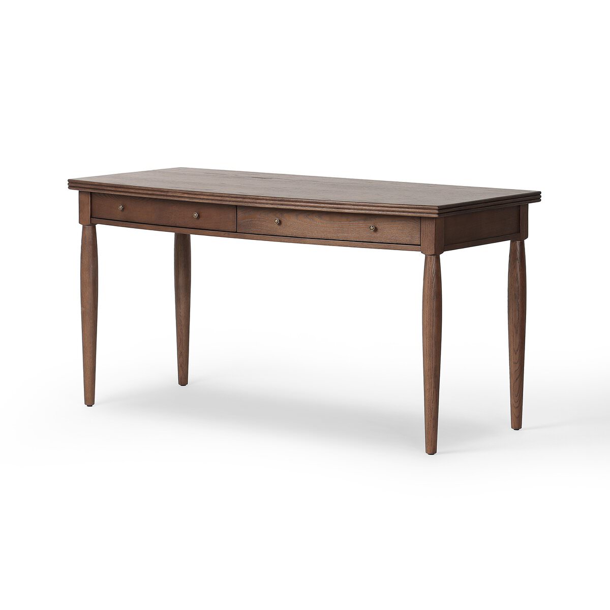Four Hands Bowfront Desk in Drifted Oak Veneer on a white background at Addison West
