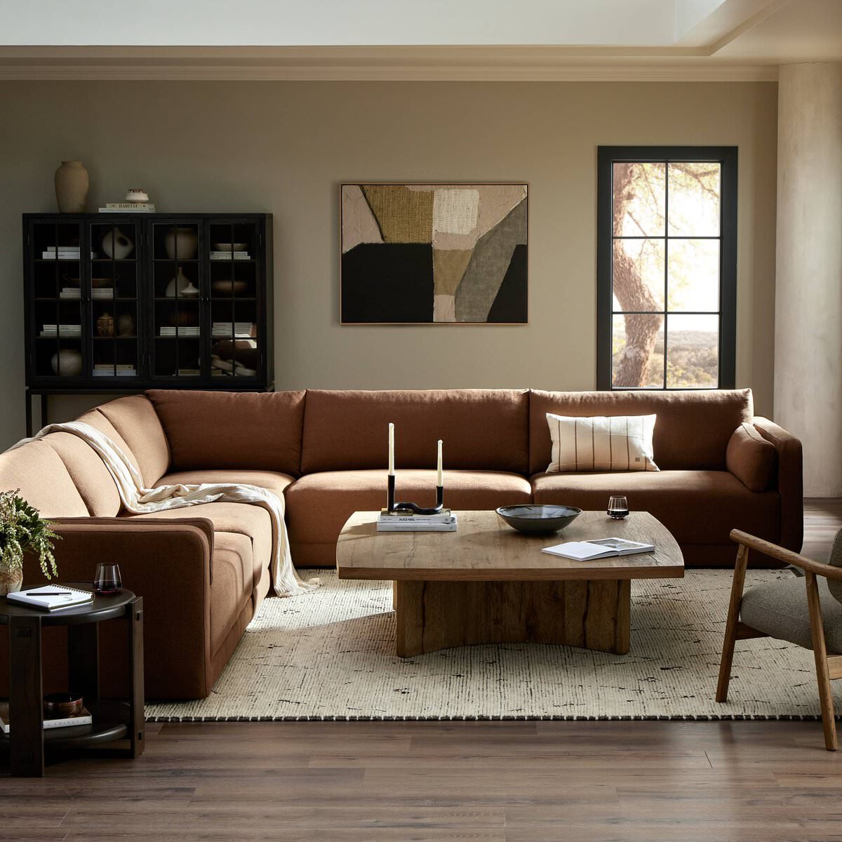 Four Hands Brinton Square Coffee Table in Rustic Oak Veneer
