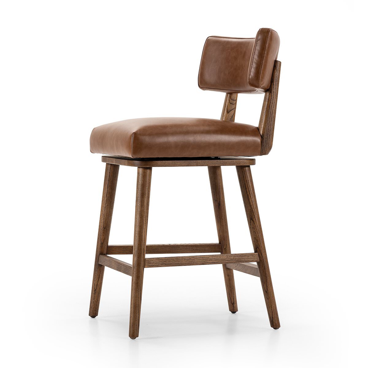 Four Hands Cardell Swivel Counter Stool in Sonoma Chestnut on a white background at Addison West