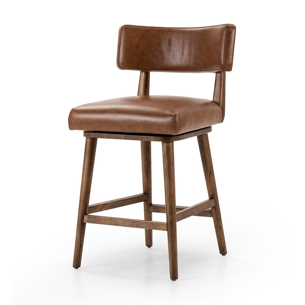 Four Hands Cardell Swivel Counter Stool in Sonoma Chestnut on a white background at Addison West