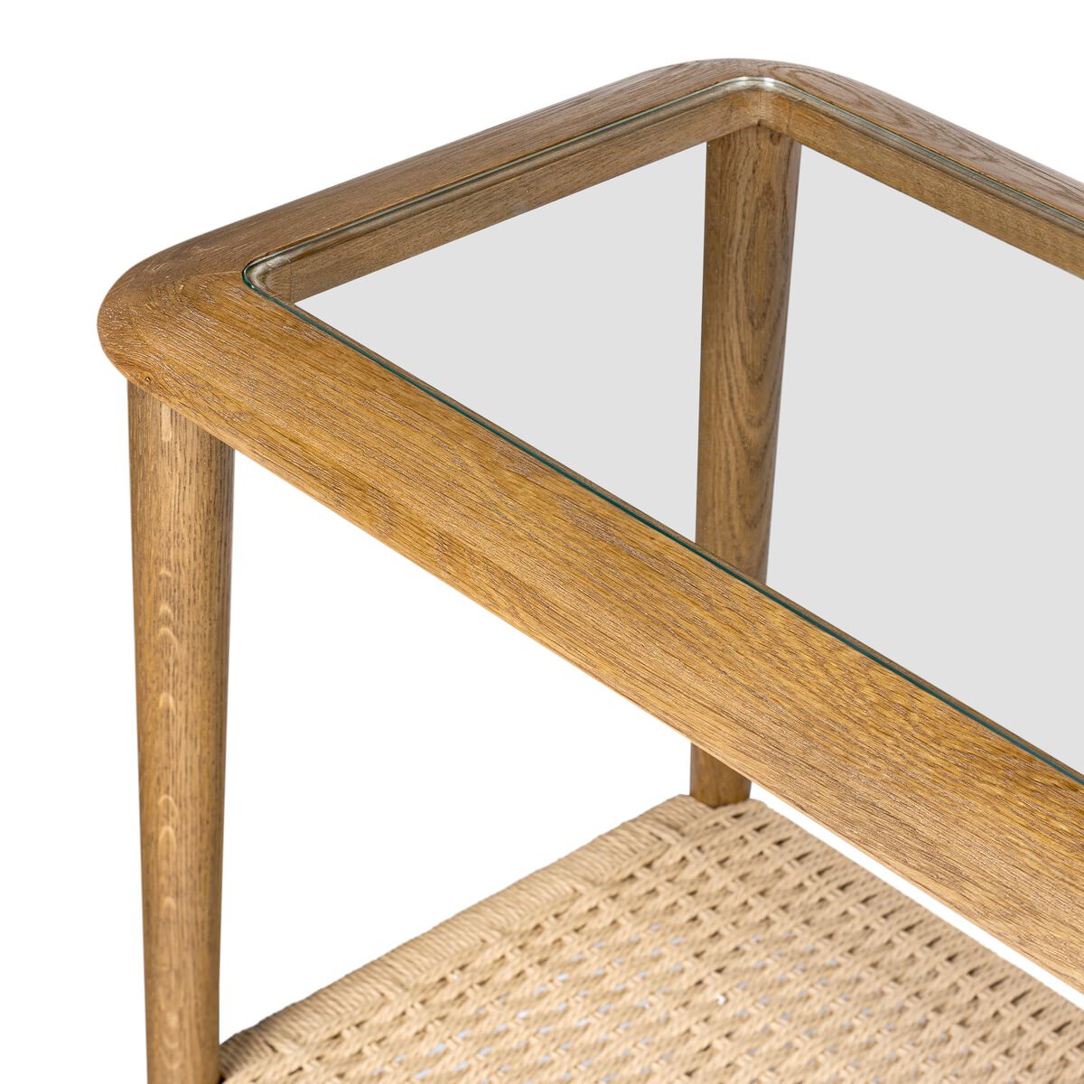 Close up of Four Hands Carmelo Console Table on a white background at Addison West