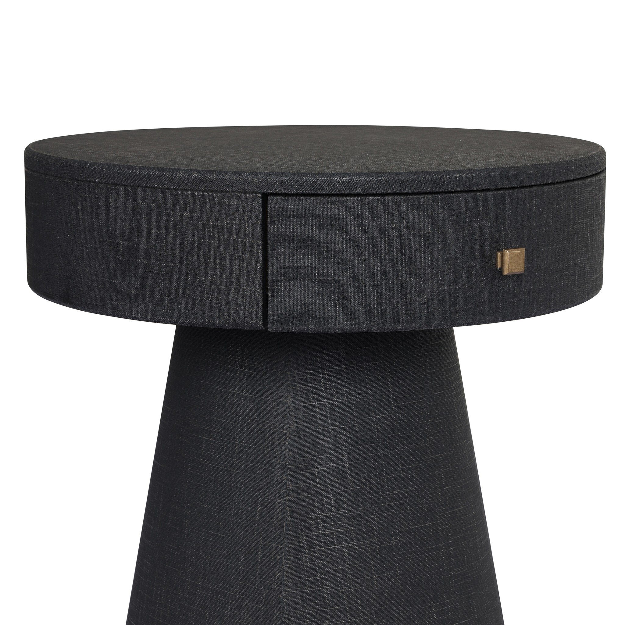 Four Hands Chiro Nightstand in Black Linen on white background at Addison West.
