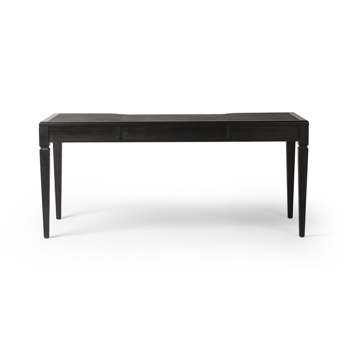 Back of Four Hands Claude Desk in Distressed Black Oak Veneer on a white background at Addison West