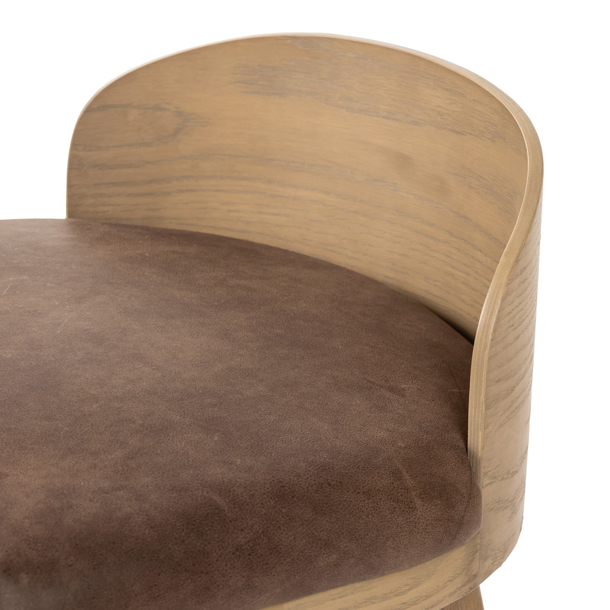 Close up of Four Hands Cloris Swivel Counter Stool in Palermo Cigar on white background at Addison West.