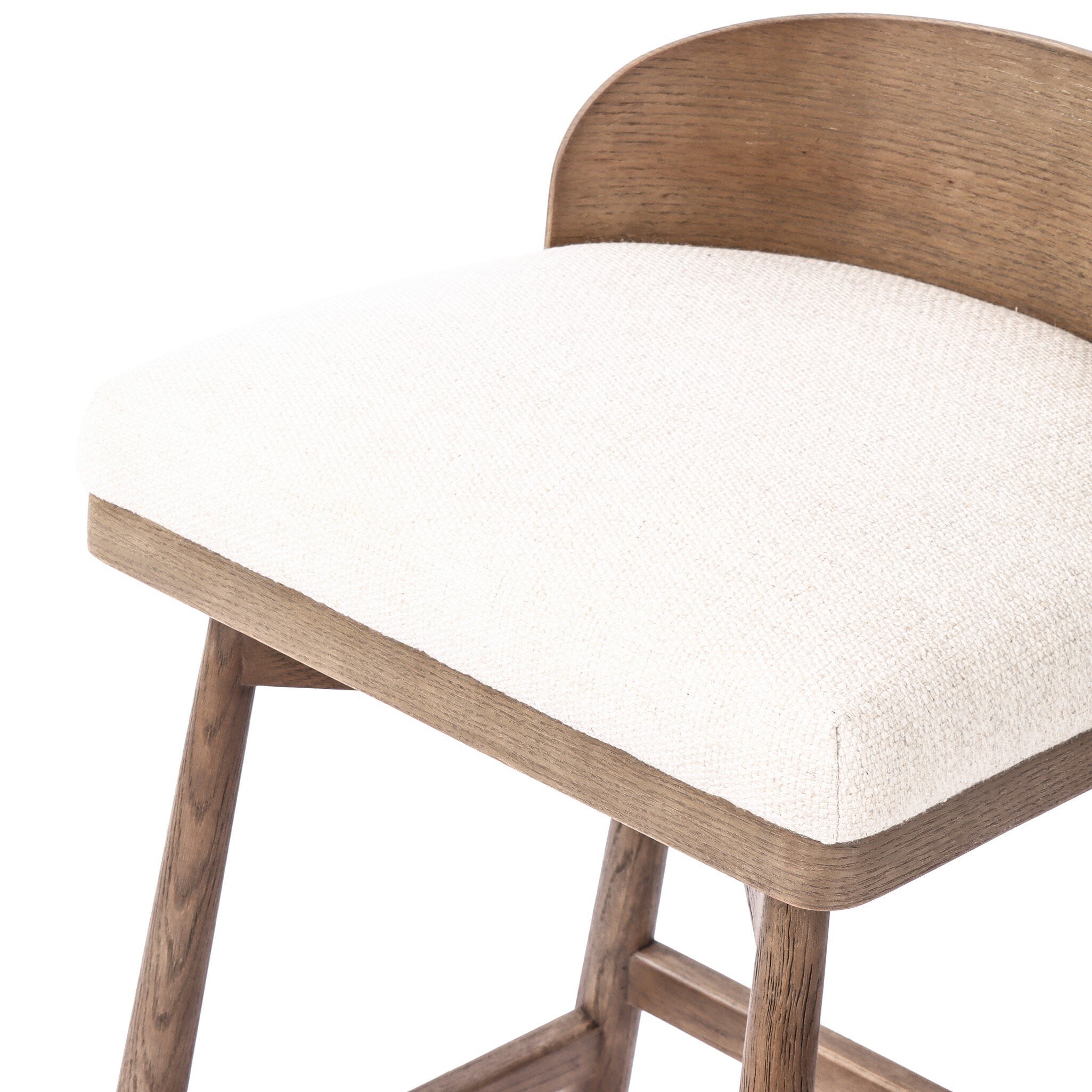 Close up of Four Hands Cloris Swivel Counter Stool in Thames Cream on white background at Addison West.