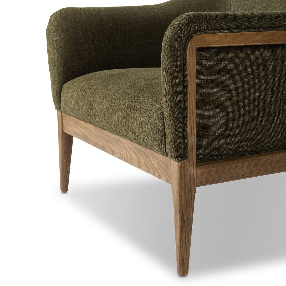 Close up of Four Hands Colston Chair in Sutton Olive on a white background at Addison West